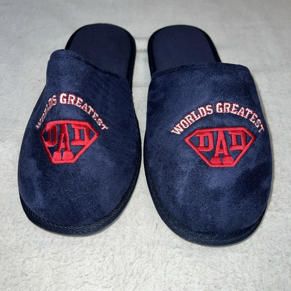 New Slippers Embroidered WORLDS GREATEST DAD' Slides Sandals Shoes Men Sz: 9-10